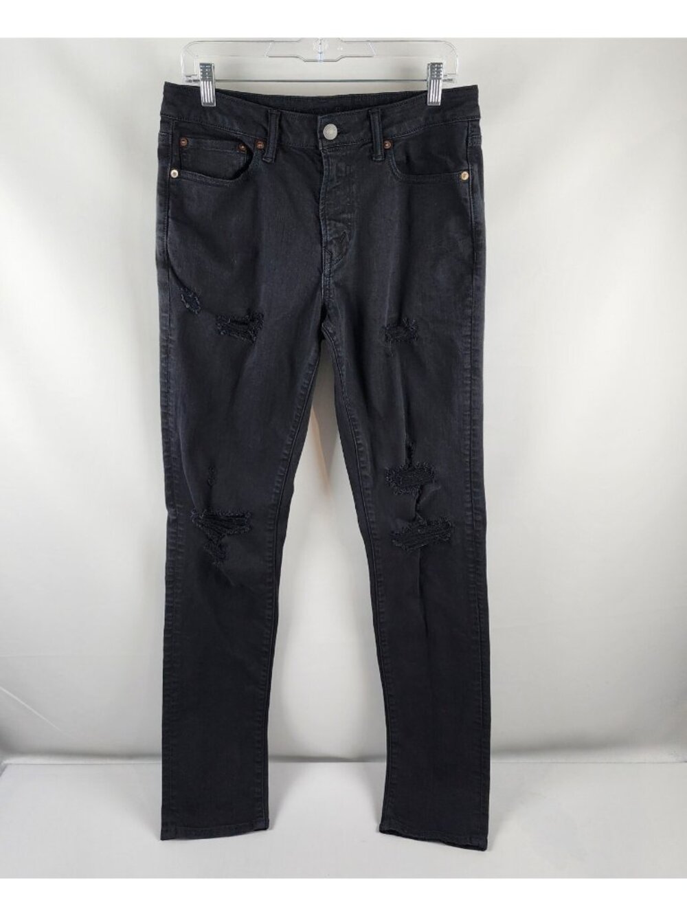 American Eagle Jeans Mens 32x35 Airflex Black Distressed Stretch Denim